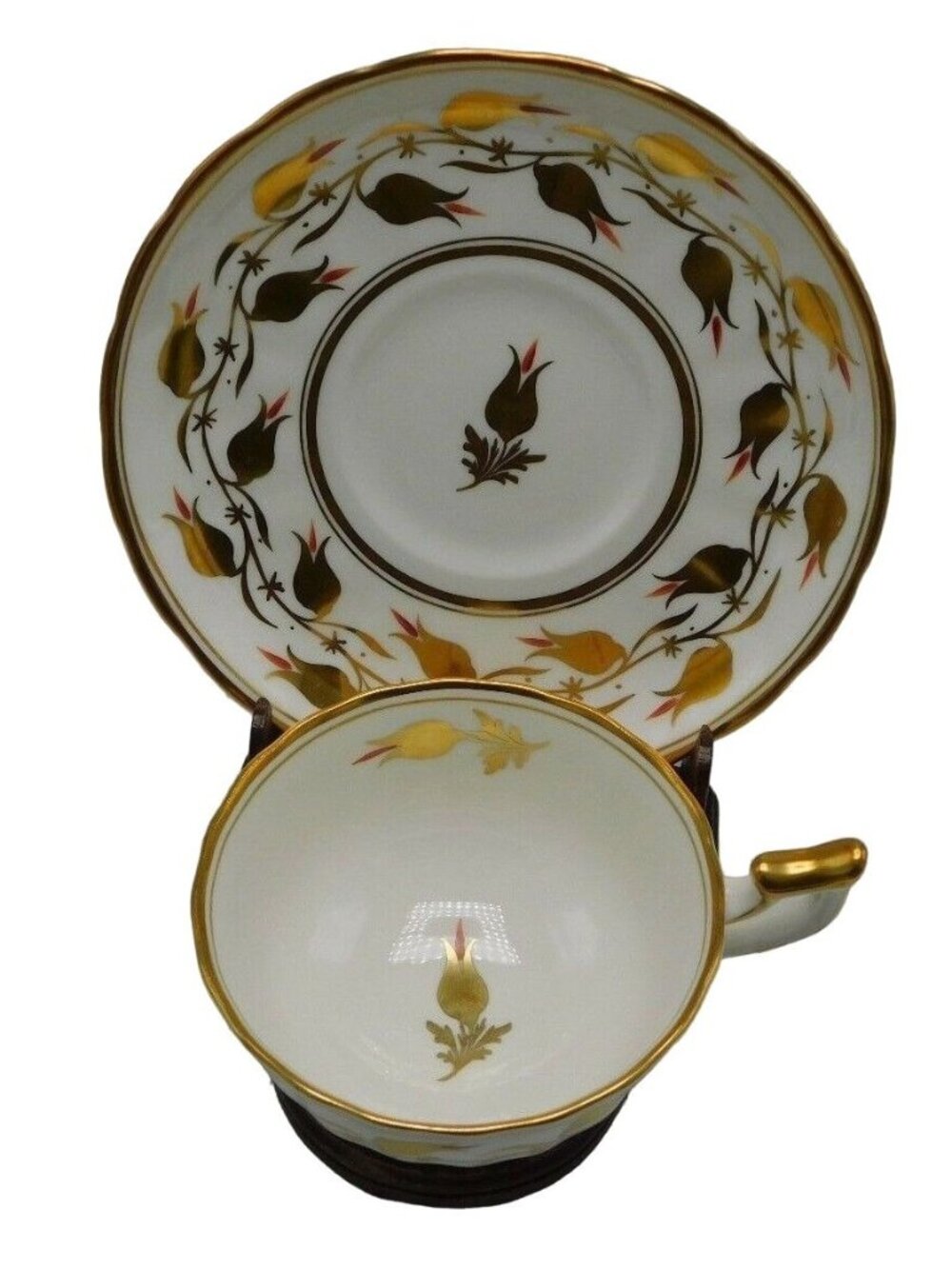 Royal Chelsea Tea Cup Saucer Fine Bone England 3483A/R Gold Flowers Vine Verge